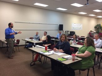 Principal Brian Frederick is shown leading the Aspiring Leaders group during a meeting on March 28, 2018.