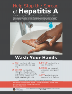 A flyer from the Knox County Health Department that details the importance of good hand washing to prevent Hep A and other illnesses. 
