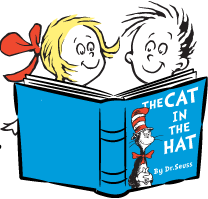 The Cat in the Hat book logo with children reading clipart