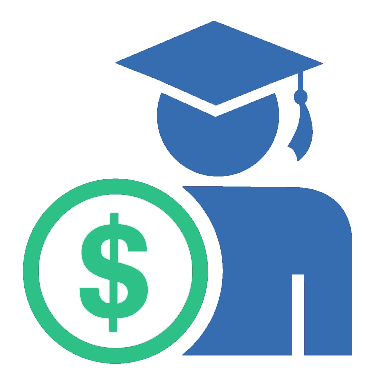 Scholarship icon showing graduate with dollar sign