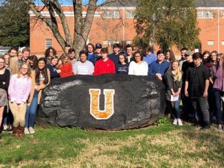 Knox Central and Lynn Camp project based interns are shown posed at the Union College rock on campus during a recent visit to learn more about their internship project for this spring.