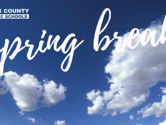 Photo of clouds with spring break text on top and the KCPS logo