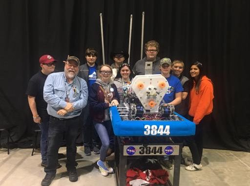 Lynn Camp Wildbots team shown with their robot at the Smoky Mountain regional