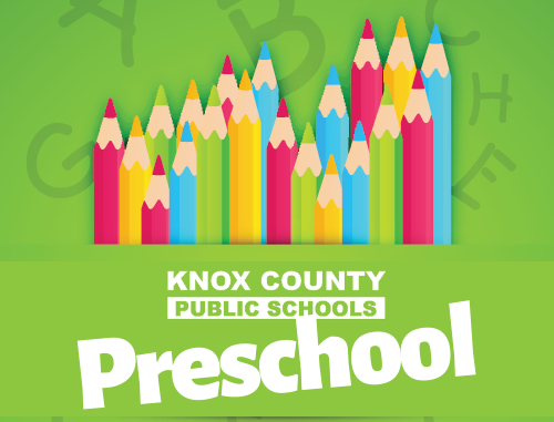 KCPS preschool text on a green background with colored pencils as the image and the alphabetic behind