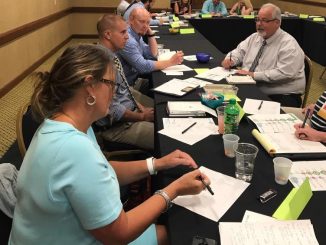 Knox County leaders are shown working at a table to identify characteristics of a growth mindset.