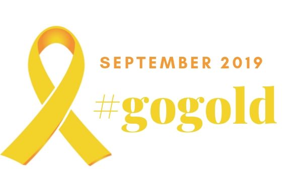 gold ribbon with text September is #gogold month