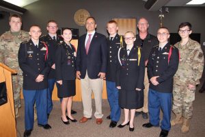 JRTOC cadets stand in the court room with Governor Bevin during his visit to Knox County