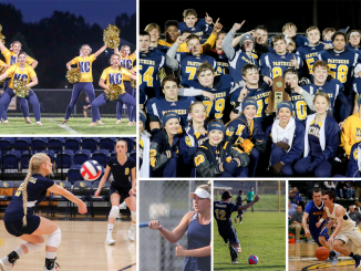 Collage of Knox Central sports photos from football, basketball, soccer, cheerleading, volleyball and tennis.