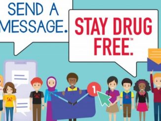 Infographic showing students holding signs "send a message" and "stay drug free"