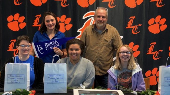 Three Berea commits are shown with admissions officer and school supporter.