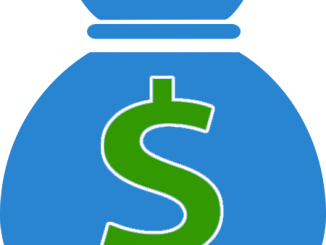 Clipart blue sack with green dollar sign printed on it.