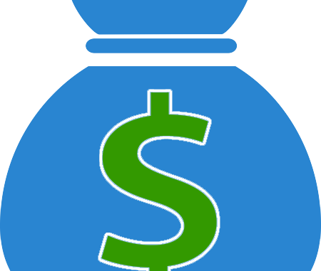 Clipart blue sack with green dollar sign printed on it.