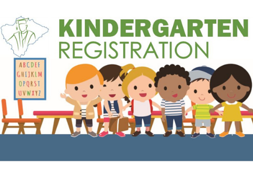 Kindergarten Registration clipart with children in a school room.
