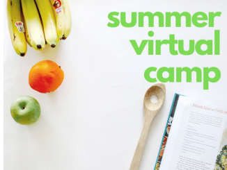 Summer Virtual Camp logo with food and recipe book background