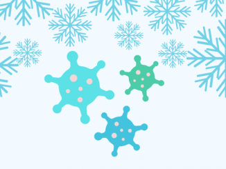 snow flakes with three virus clipart images among flakes