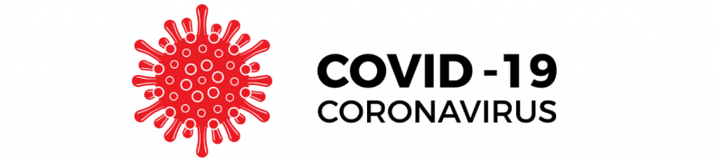 Coronavirus germ logo with text COVID-19