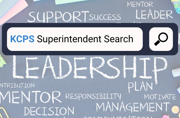 Superintendent search icon showing search box and background of leadership words