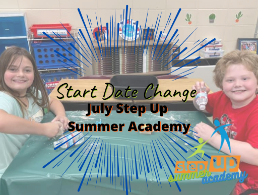 Photo of two students working on a project together with text overlay July Step Up Summer Academy