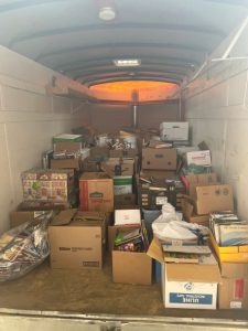 A look inside the trailer hauling 6500 books from Lay Elementary.